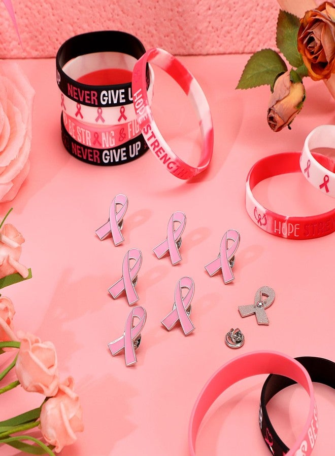 XunYee 160 Pcs Breast Cancer Awareness Bulk Items, 80 Breast Cancer Awareness Bracelet and 80 Breast Cancer Pins, Hope Faith Strength Courage Silicone Wristbands Accessories - Image 4